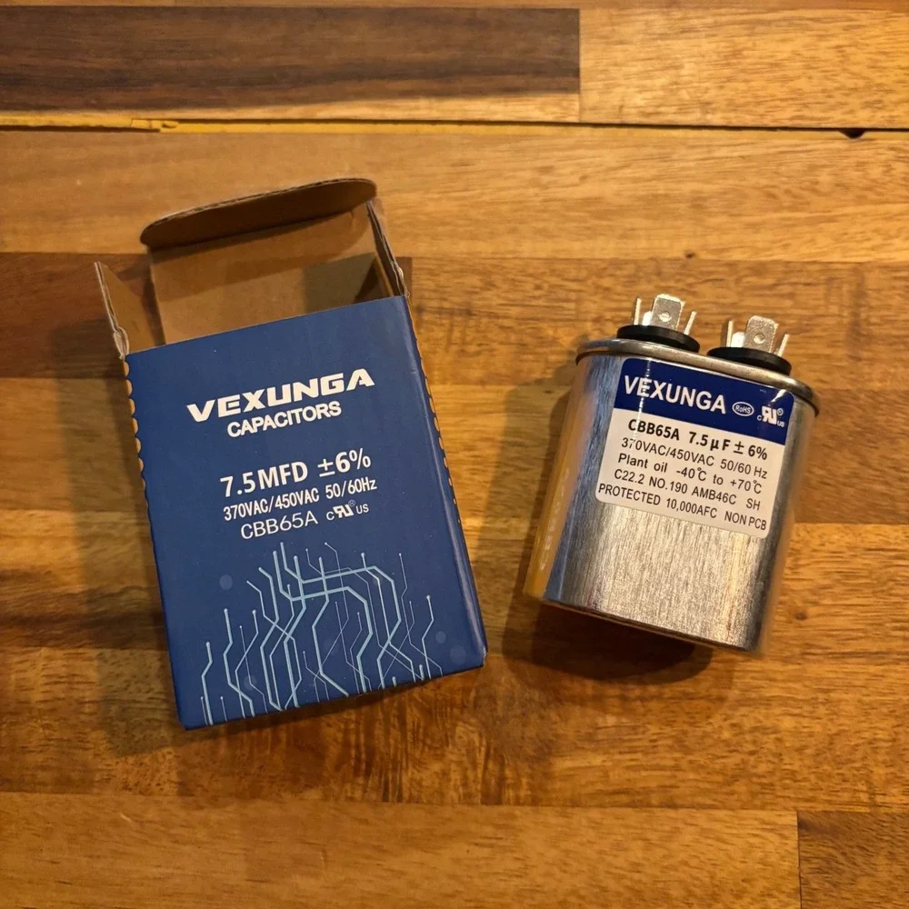 Vexunga CBB65A 7.5uF 7.5 MFD 370V 450V AC Motor‎ Run Capacitor for HVAC AC Unit